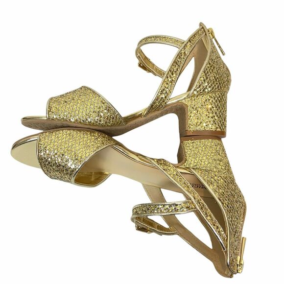 Michael Kors Sandals Metallic Gold Sparkle Women's Gemini Jones Ankle Strap sz 4 - Picture 6 of 16